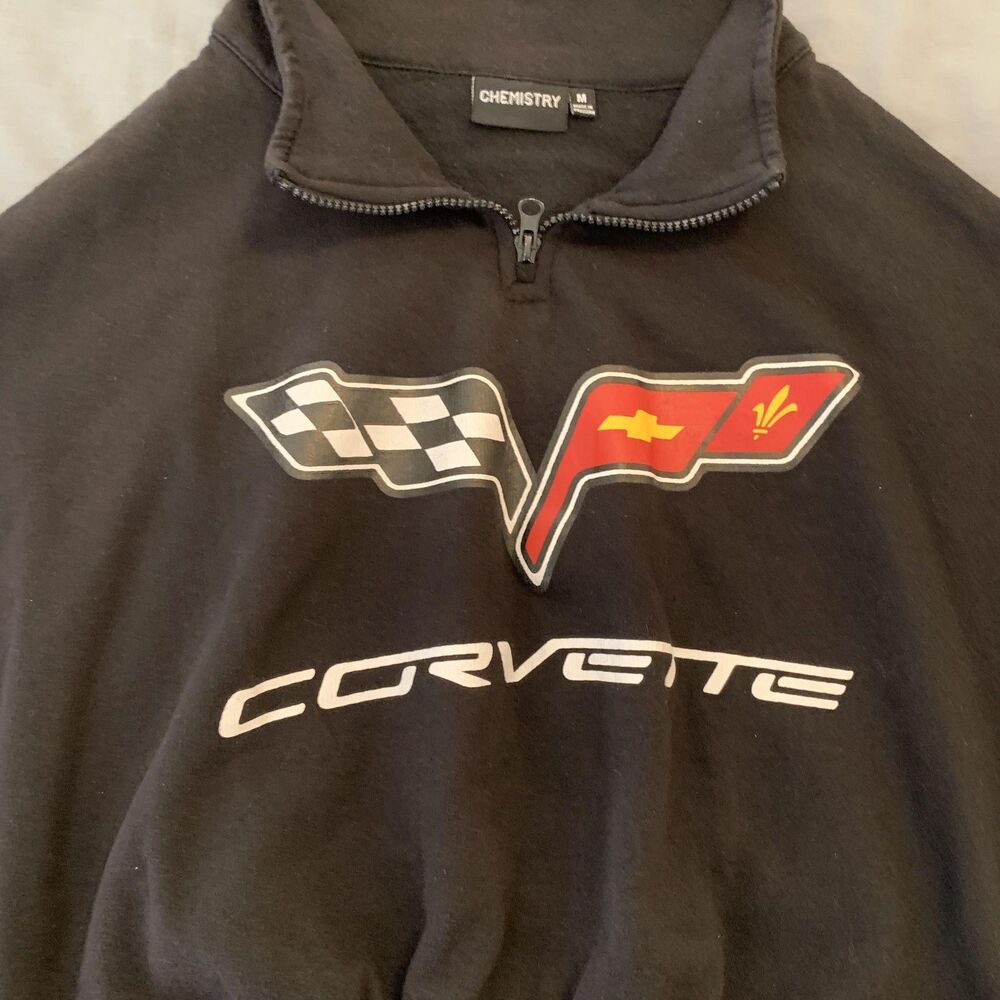 Chemistry Corvette Pullover Womens Medium Black Crop Half Zip Racing Flags 2010s